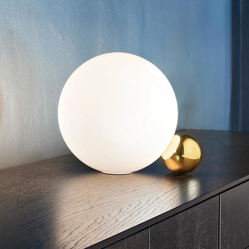 1-Light White Globe Table Lamp with Gold Globe Base